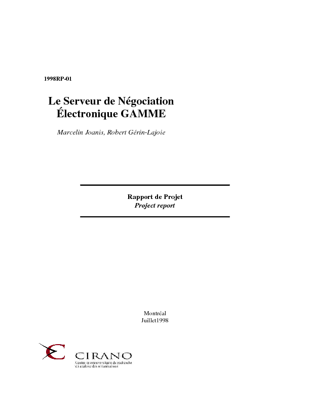 Le Serveur de Négociation Électronique GAMME