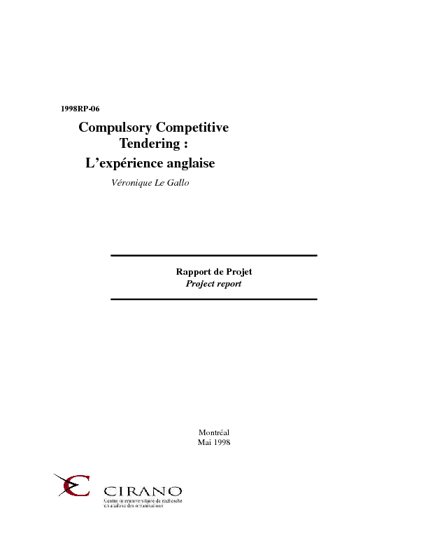 Compulsory Competitive Tendering : l
