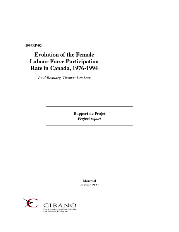 Evolution of the Female Labour Force Participation Rate in Canada, 1976-1994