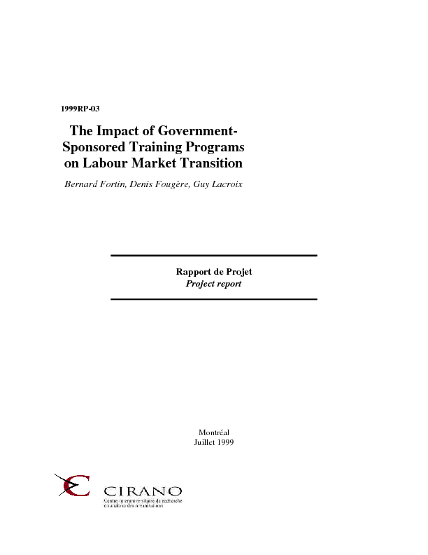 The Impact of Government-Sponsored Training Programs on Labour Market Transition