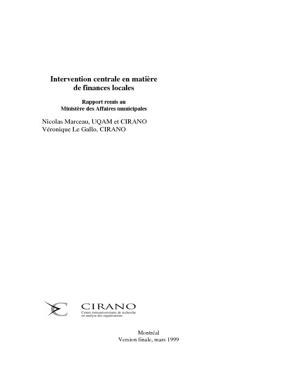 Intervention Centrale en matière de Finances Locales