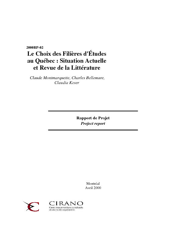 Le Choix des Filières d