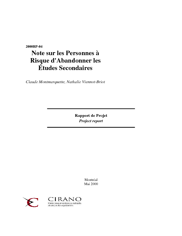 Note sur les Personnes à Risque d
