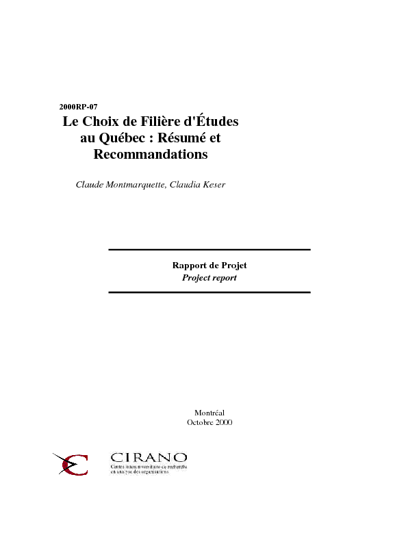 Le Choix de Filière d