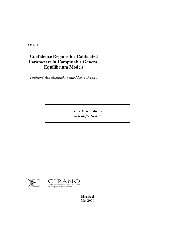 Confidence Regions for Calibrated Parameters in Computable General Equilibrium Models