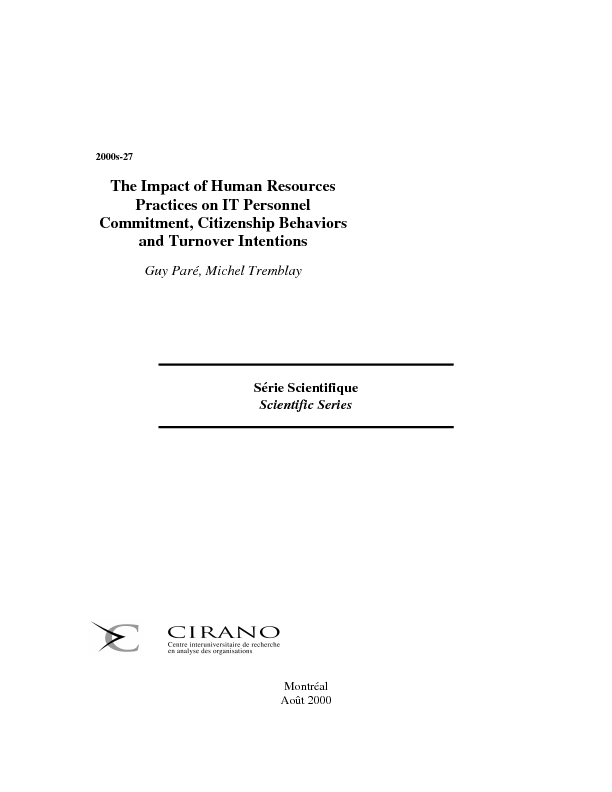 The Impact of Human Resources Practices on IT Personnel Commitment, Citizenship Behaviors and Turnover Intentions