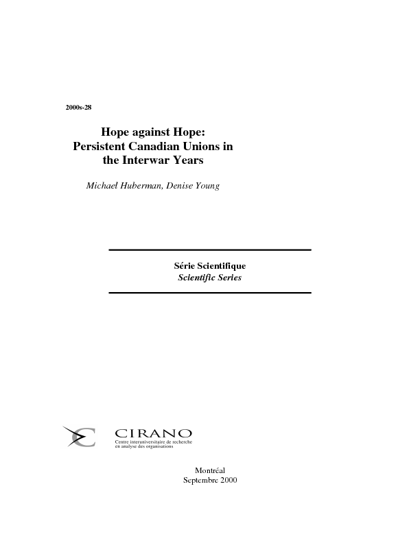 Hope against Hope: Persistent Canadian Unions in the Interwar Years