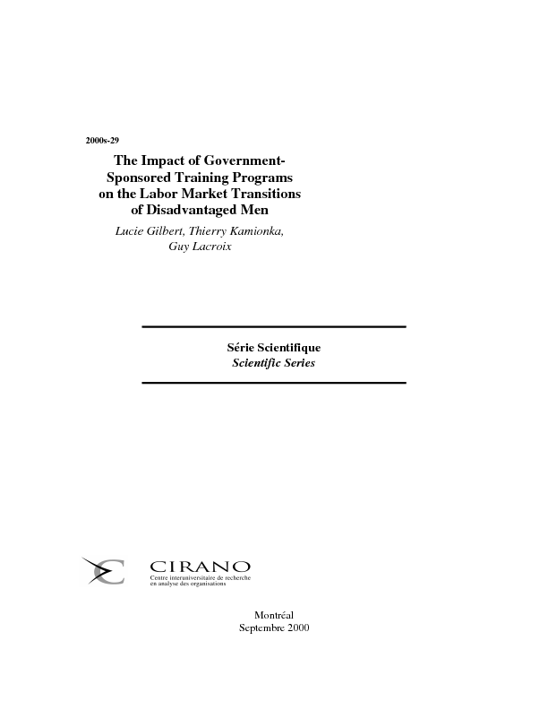 The Impact of Government-Sponsored Training Programs on the Labor Market Transitions of Disadvantaged Men