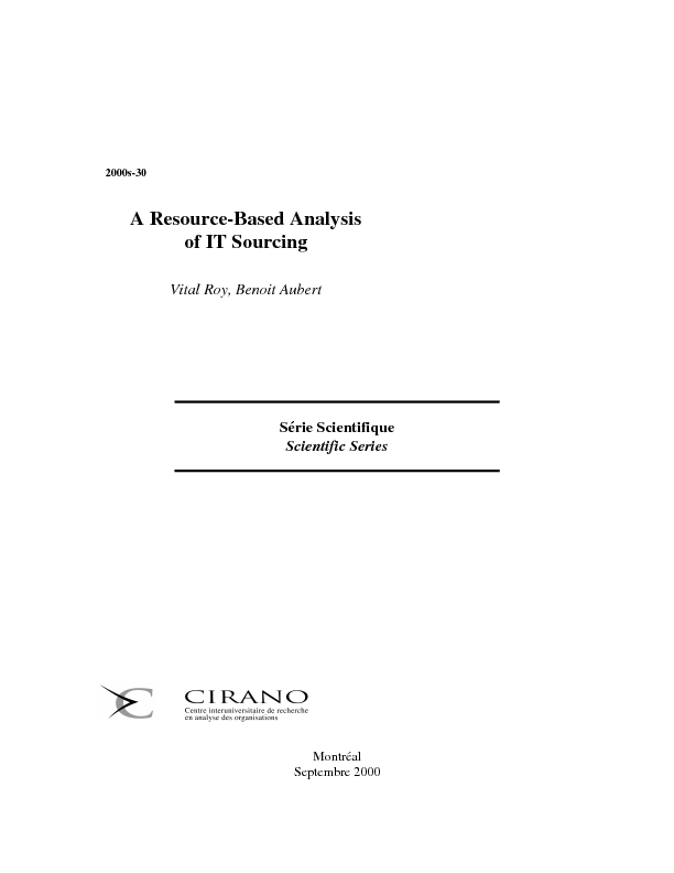 A Resource-Based Analysis of IT Oursourcing