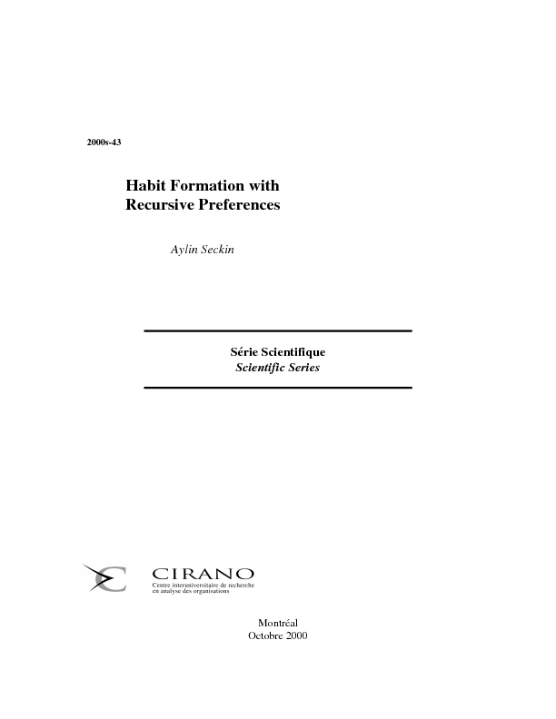 Habit Formation with Recursive Preferences