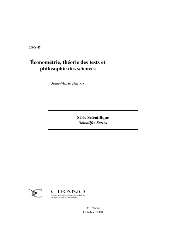 Économétrie, théorie des tests et philosophie des sciences