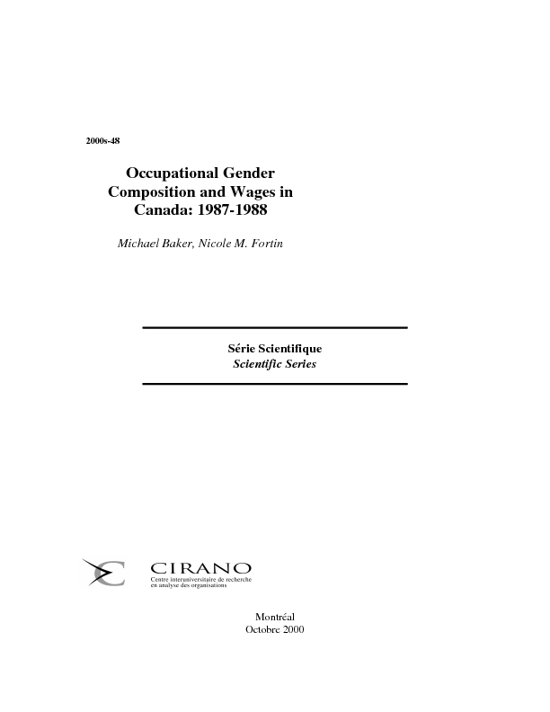 Occupational Gender Composition and Wages in Canada: 1987-1988