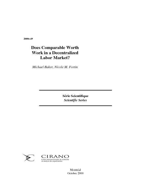 Does Comparable Worth Work in a Decentralized Labor Market?