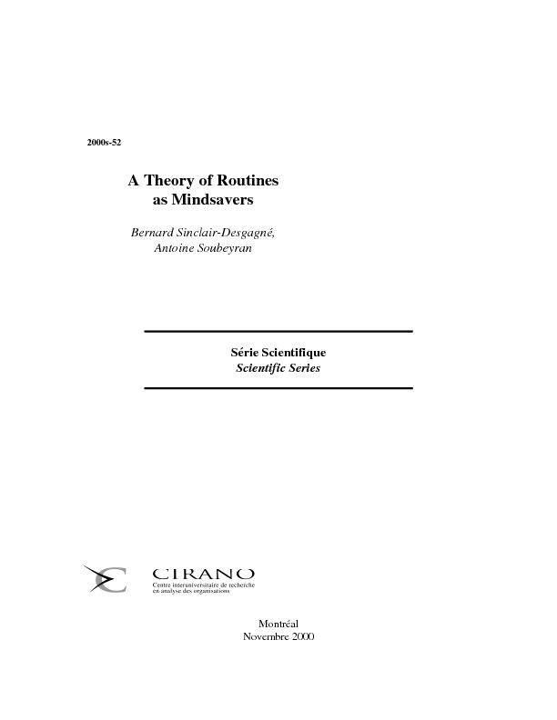 A Theory of Routines as Mindsavers