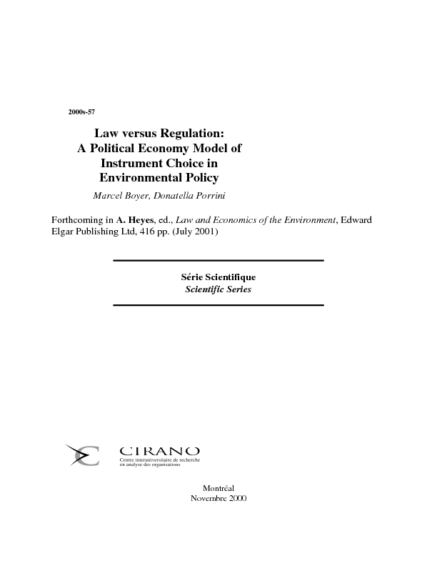 Law versus Regulation: A Political Economy Model of Instrument Choice in Environmental Policy