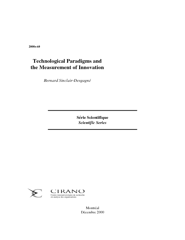 Technological Paradigms and the Measurement of Innovation