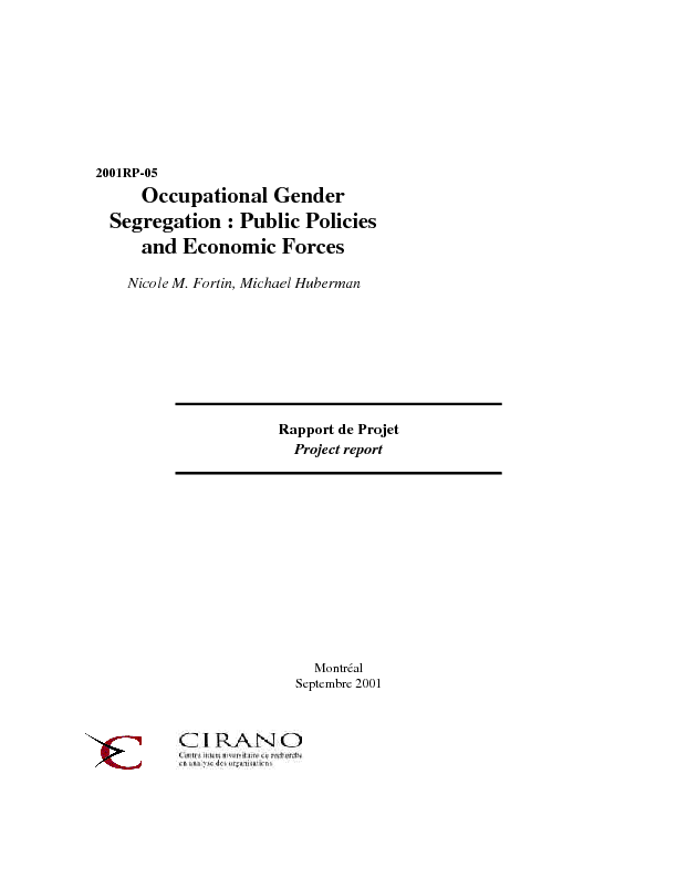 Occupational Gender Segregation : Public Policies and Economic Forces