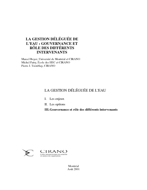 La gestion déléguée de l