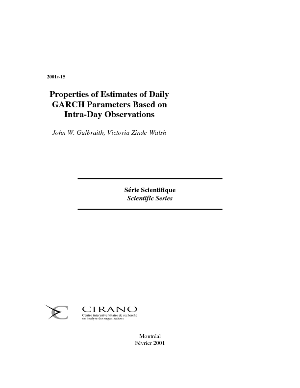 Properties of Estimates of Daily GARCH Parameters Basaed on Intra-Day Observations