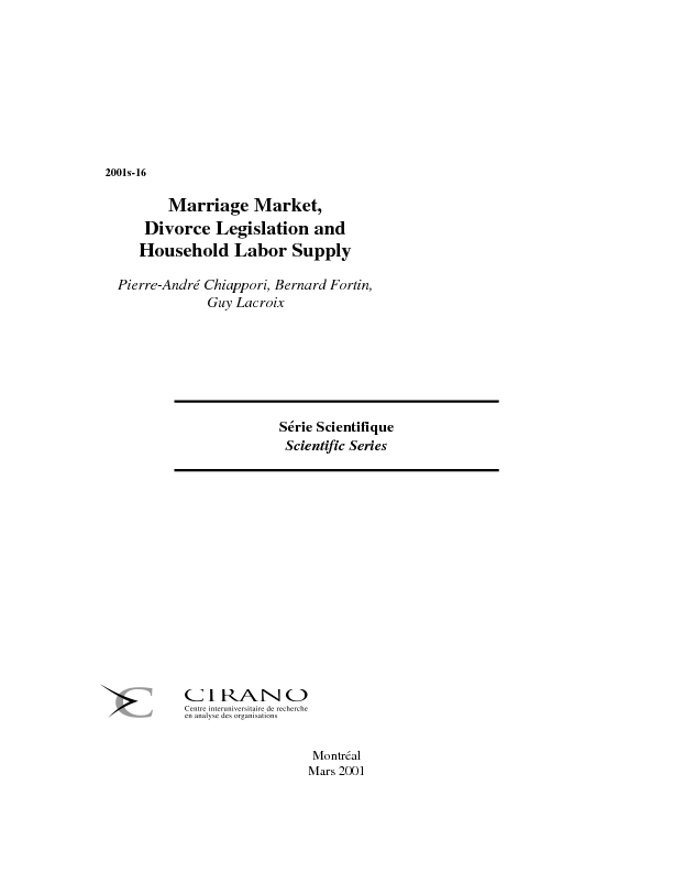 Marriage Market, Divorce Legislation and Household Labor Supply
