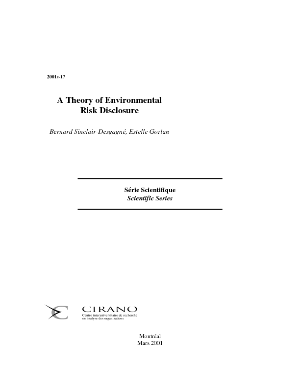 A Theory of Environmental Risk Disclosure