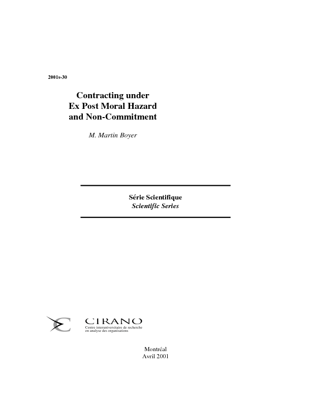 Contracting under Ex Post Moral Hazard and Non-Commitment