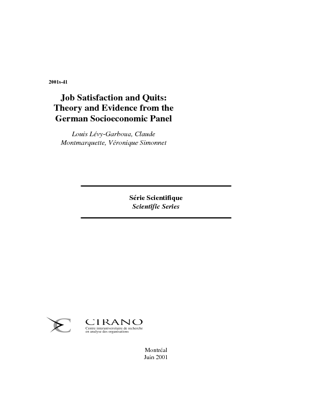 Job Satisfaction and Quits: Theory and Evidence from the German Socioeconomic Panel