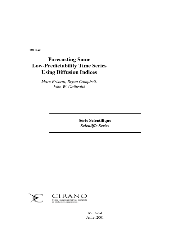 Forecasting Some Low-Predictability Time Series Using Diffusion Indices