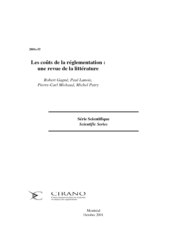 Les coûts de la réglementation : une revue de la littérature
