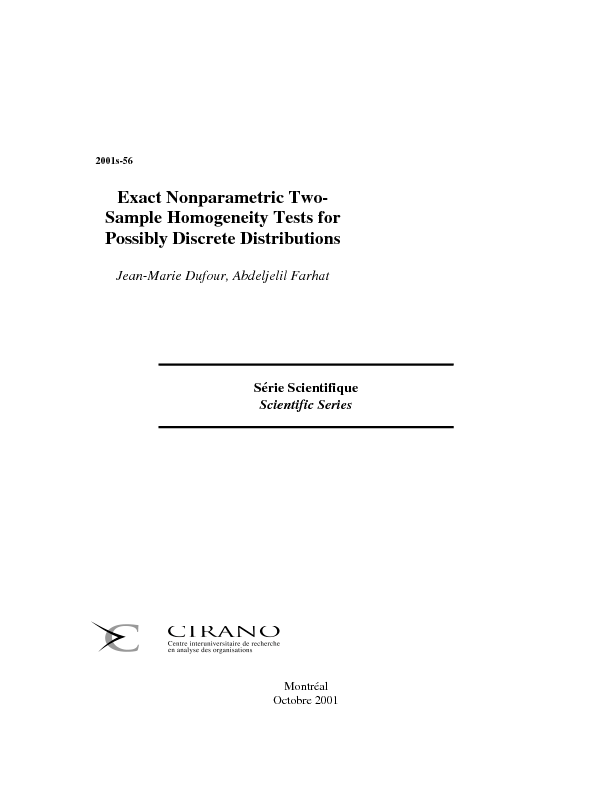 Exact Nonparametric Two-Sample Homogeneity Tests for Possibly Discrete Distributions