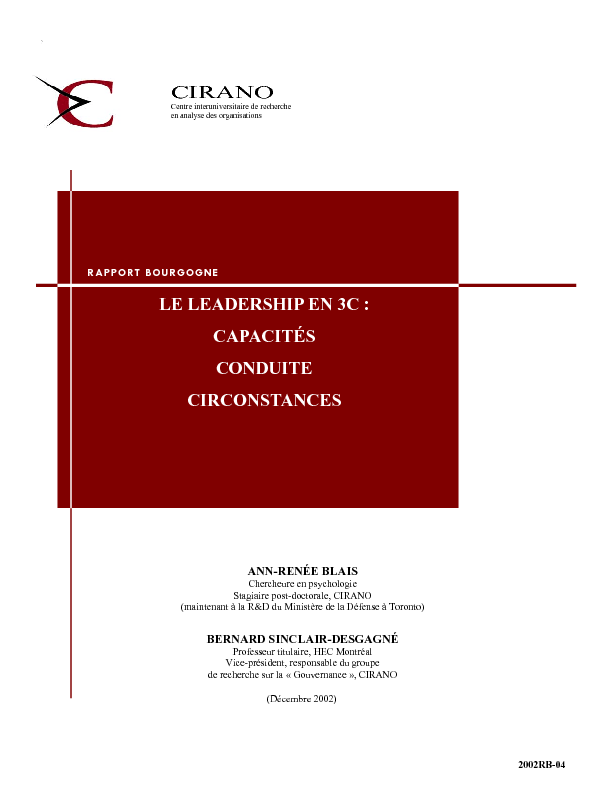 Le leadership en 3C : Capacités, conduite, circonstances