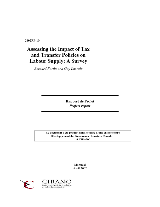 Assessing the Impact of Tax and Transfer Policies on Labour Supply: A Survey