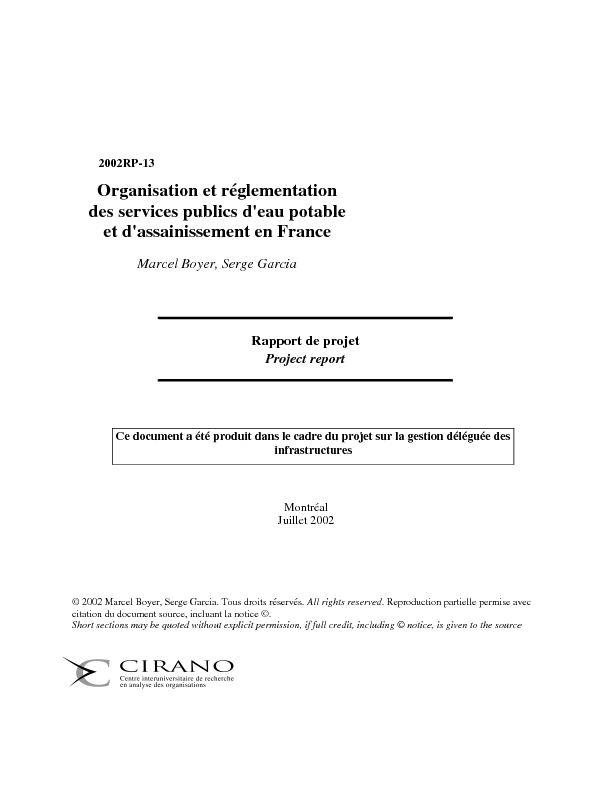 Organisation et réglementation des services publics d