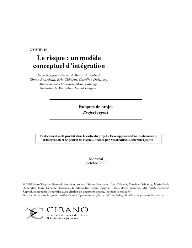Le risque : un modèle conceptuel d
