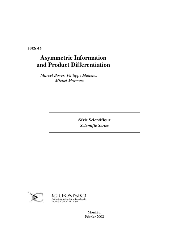 Asymmetric Information And Product Differentiation