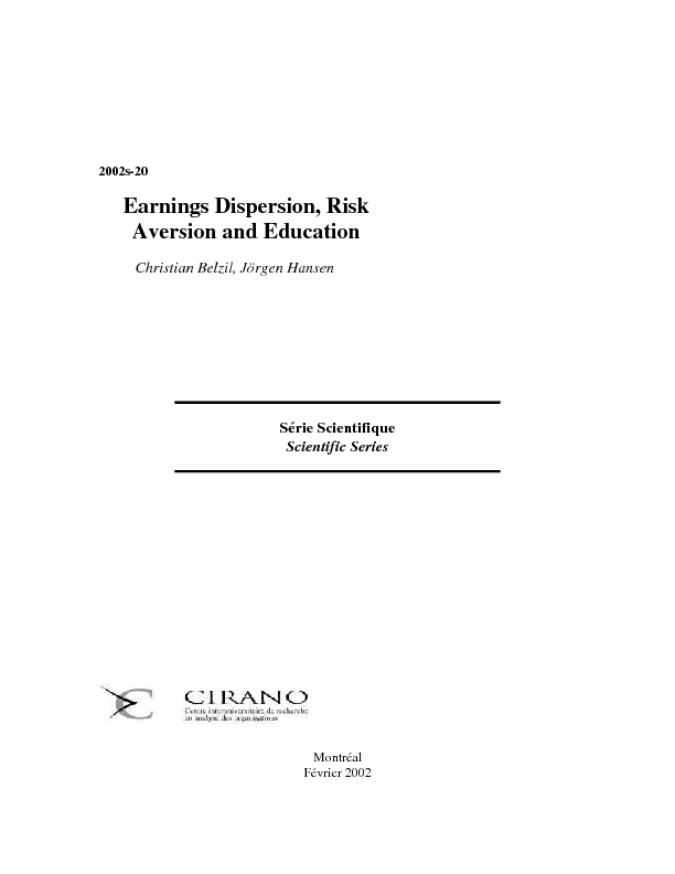 Earnings Dispersion, Risk Aversion and Education