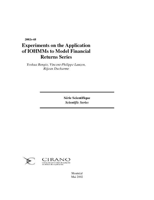 Experiments on the Application of IOHMMs to Model Financial Returns Series