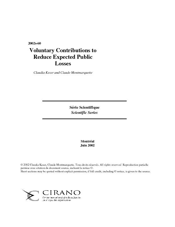 Voluntary Contributions to Reduce Expected Public Losses