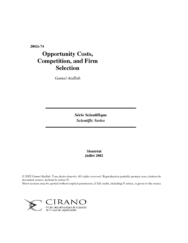 Opportunity Costs, Competition, and Firm Selection