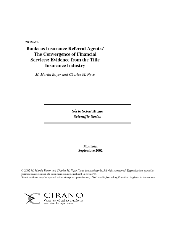 Banks as Insurance Referral Agents? The Convergence of Financial Services: Evidence from the Title Insurance Industry