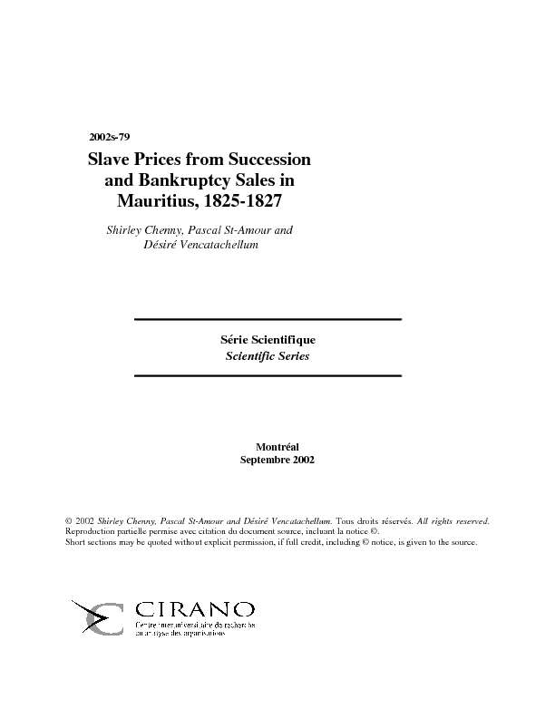 Slave Prices from Succession and Bankruptcy Sales in Mauritius, 1825--1827