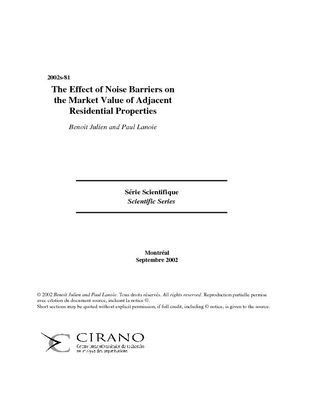 The Effect of Noise Barriers on the Market Value of Adjacent Residential Properties