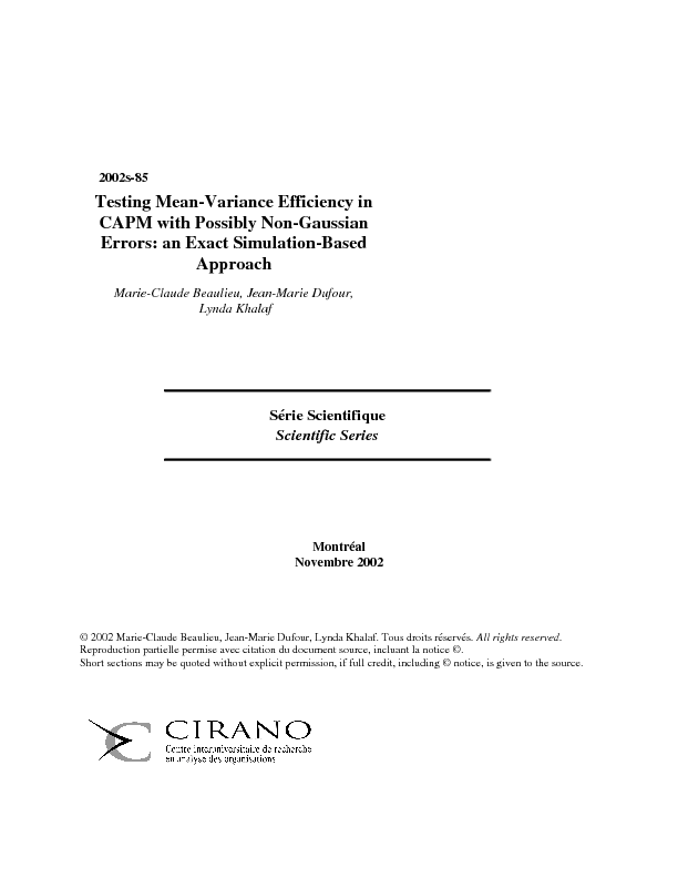 Testing Mean-Variance Efficiency in CAPM with Possibly Non-Gaussian Errors: an Exact Simulation-Based Approach