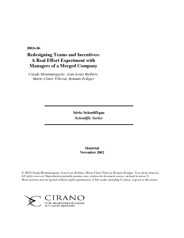 Redesigning Teams and Incentives: A Real Effort Experiment with Managers of a Merged Company