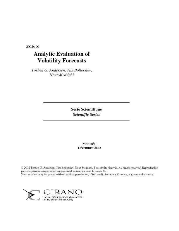 Analytic Evaluation of Volatility Forecasts