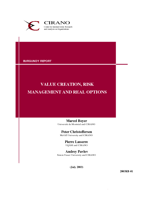 Value creation, risk management, and real options