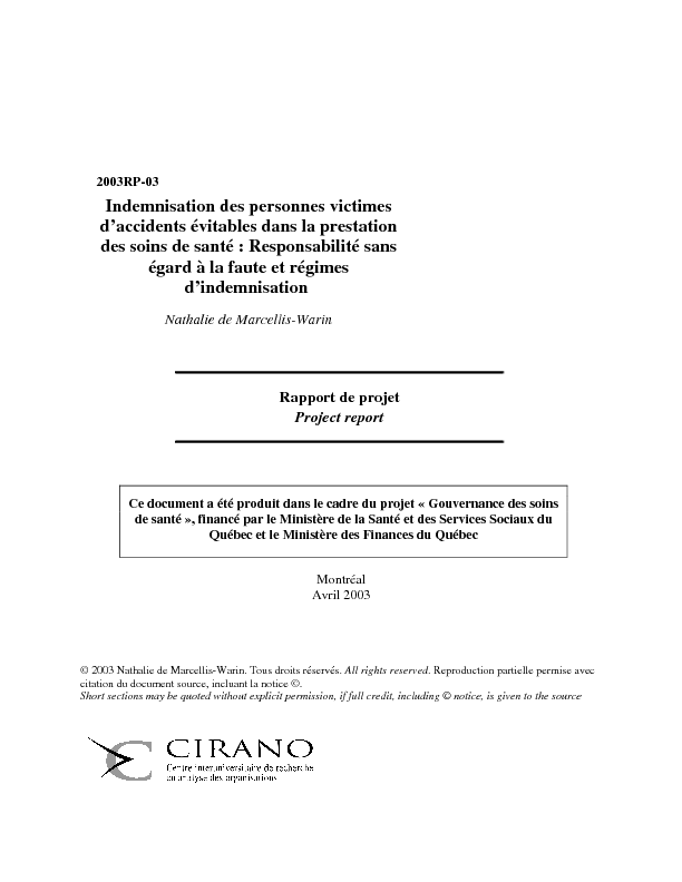Indemnisation des personnes victimes d