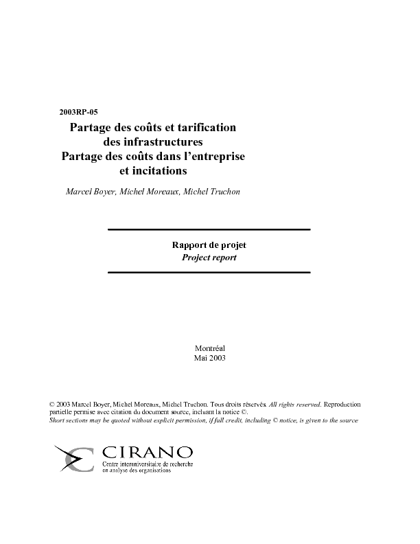 Partage des coûts et tarification des infrastructures - Partage des coûts dans l
