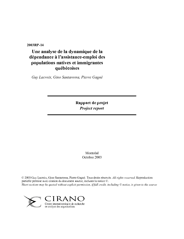 Une analyse de la dynamique de la dépendance à l