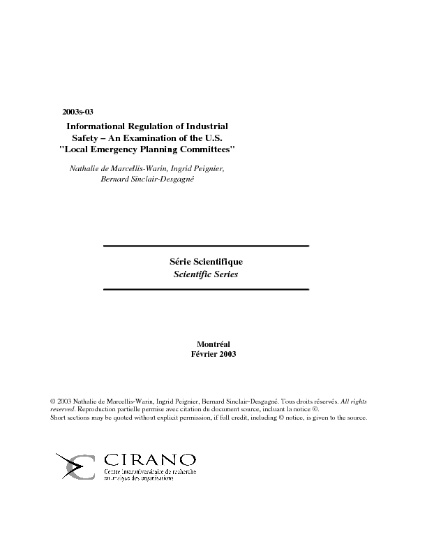 Informational Regulation of Industrial Safety - An Examination of the U.S. "Local Emergency Planning Committees"""